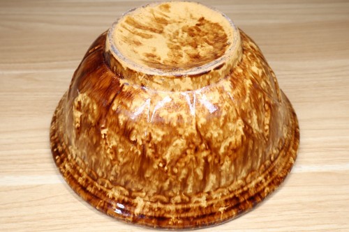 Rockingham Bennington Bowl Antique Yellow Ware Brown Dripped Glaze Pottery - Picture 9 of 9