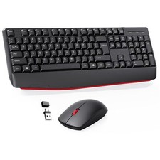 Wireless Keyboard and Mouse Combo-Full Size QWERTY Layout 2.4G Stereo Keycap ...