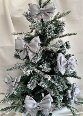 Luxury Silver Christmas Tree Tie On Double Loop 6 Bows With Crystal Angel Drop Ebay
