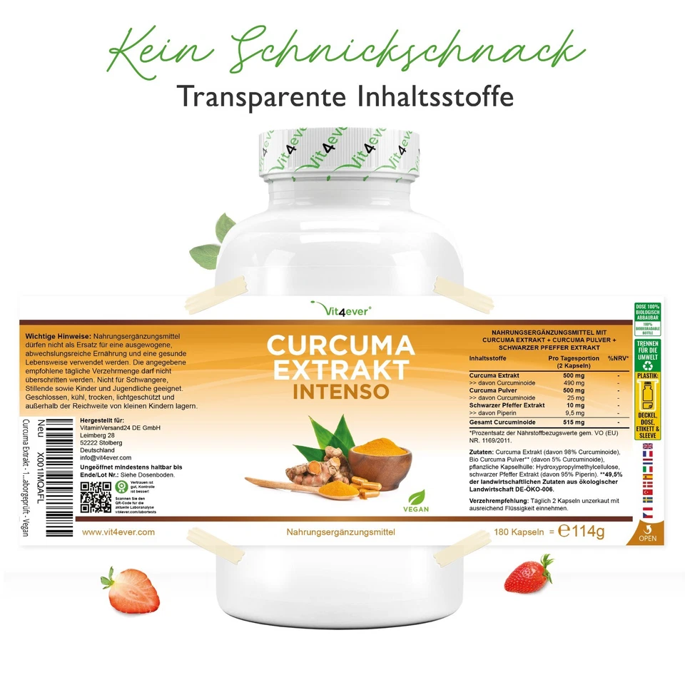 Curcuma Extrakt - 180 Kapseln (V) - Mit 98% Extrakt - Curcuminoide /Tagesportion - Bild 4 von 4