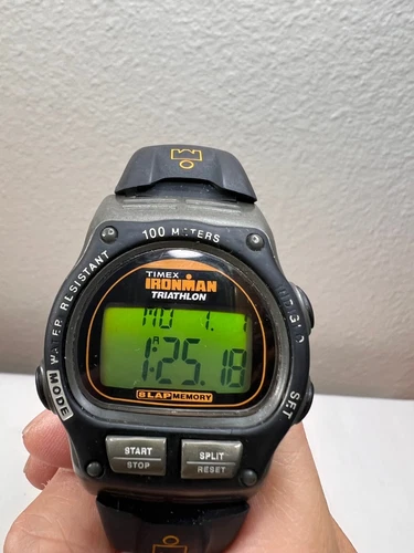 Vintage Timex Ironman Indiglo Digital 8 Lap Black Day Date