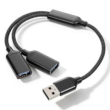 USB Splitter 1 in 2 Out, USB 2.0 Male to Dual Female USBA Y Splitter Double Data