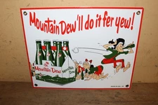 Vintage Dated 1964 Mountain Dew Hillbilly Soda Pop 12" Porcelain Sign