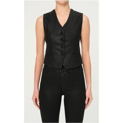 DL1961 Black Wax Coated Vest Womens Large NWT Faux Leather Look Button Up