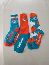 3 Pairs NFL Apparel Miami Dolphins Athletic Socks Florida Football Fan Team Gear