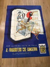 Manifesto REX IL Frigorifero che Conserva-Firmato Arsenio-Italia anni’40