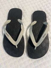 GUCCI GG Logo womens rubber thong sandals flip flops black  light Gray US 8 EUC