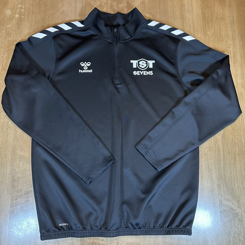 Pullover Hummel 1/4 Cremallera Para Hombre Grande Negro Manga Larga TST Sevens Beecool Foto 2 de 4