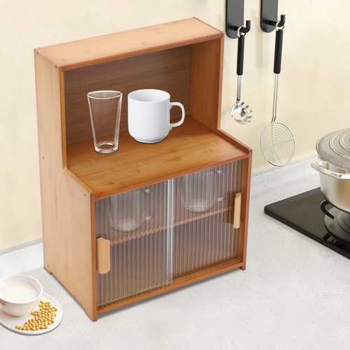 Kitchen Pantry Cabinet Small Storage Cabinet Cupboard with Sliding Glass Doors - Picture 17 of 17