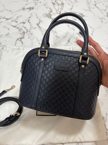 GUCCI Micro Guccissima Leather Hand Bag Navy Blue
