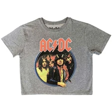AC/DC Crop Top T Shirt Highway To Hell Circle Band Logo new Official Womens Grey