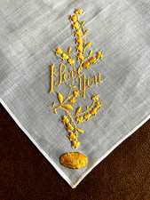 Vintage White Linen 10" Swiss Handkerchief - " I Love You"