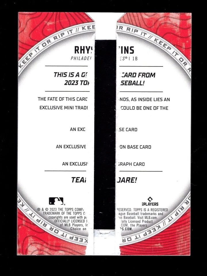 2023 TOPPS RIP MAGENTA RHYS HOSKINS 62/65 RIPPED - Image 2 of 2