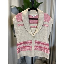 Pendleton Womens Pink Cream Lambswool Fair Isle Shawl Collar Sweater Vest M