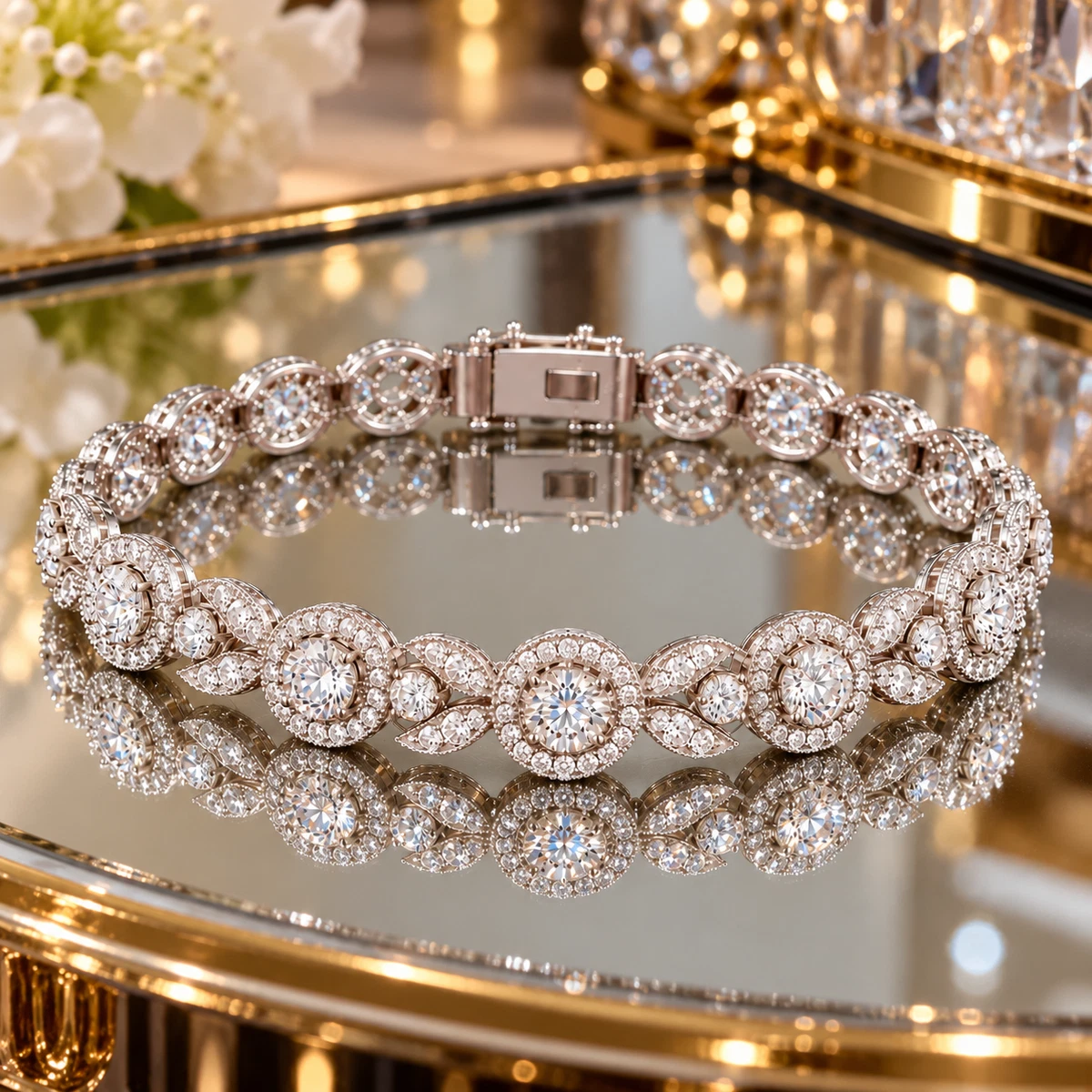 Lab Grown Diamond Round Cut Wedding Bracelet 10K White Gold 13.00 CT