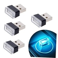 4Pcs Ice Blue USB Car Interior Atmosphere Lamps, Universal Mini Led ice-blue