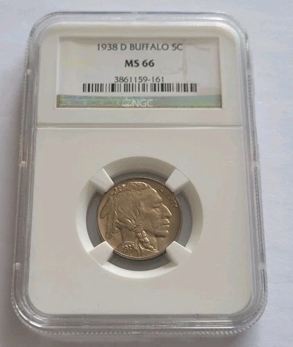 1938 D Buffalo MS 66 Five Cents NGC Coin USA Vintage