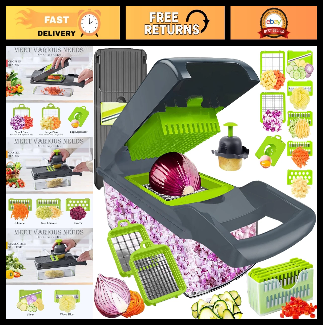 Vegetable Chopper Dicer with Container | Stainless Steel Cheese Grater & Mandoli