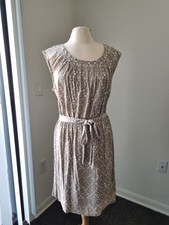 XL Loft Sleeveless Dress with Belt Beige and White