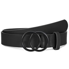 Women Leather Belt Fashion Double O-Ring Soft Faux Leather Waist Belts For