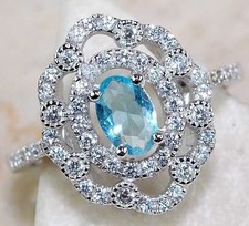 1CT Aquamarine  Topaz 925 Solid Genuine Sterling Silver Ring Sz 6 UB2-4