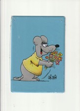 Blechschild Uli Stein, Motiv: Maus mit Blumenstrauß. 15 x 20 cm neu ovp