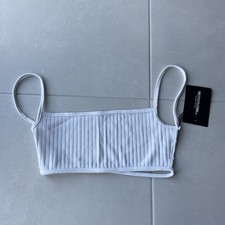 Pretty Little Thing Women's Size 10 White Ribbed Knit Strappy Back Bralette NWT