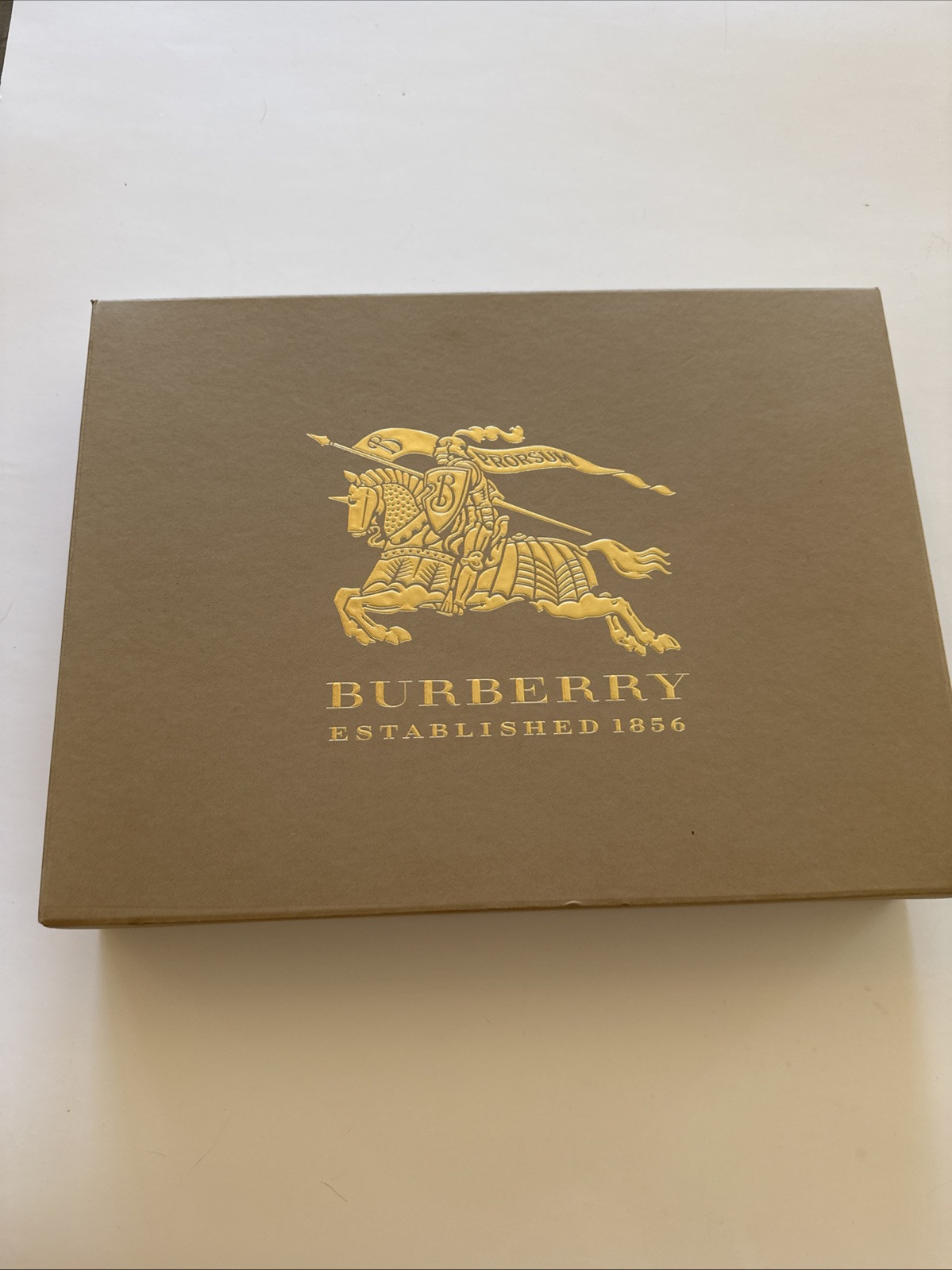 BURBERRY Equestrian Logo Gift Box Flat Shirt Box in Tan & Gold 13.5x10x2.5 Inches-image