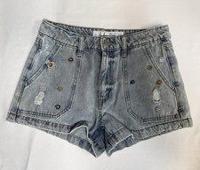 Indigo Rein Women's Denim Shorts Size 3 Waist 25 Floral Embroidered Distressed