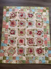 Handmade Patchwork Cottage Farmhouse Floral Quilt 54x47 Reversible Cotton