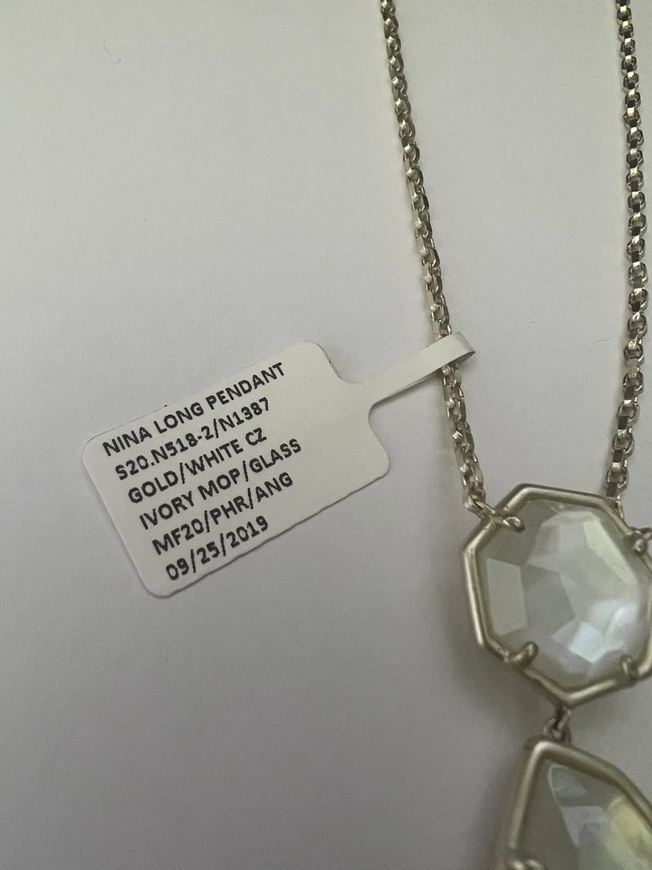 Kendra Scott Nina 长吊坠项链金色珍珠母全新全新带标签 — 第 3/4 张图片