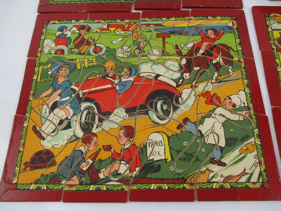 DV12747 ANCIEN PUZZLE BOIS VENDANGES PIQUE NIQUE VOITURE INCOMPLET - Photo 3/4