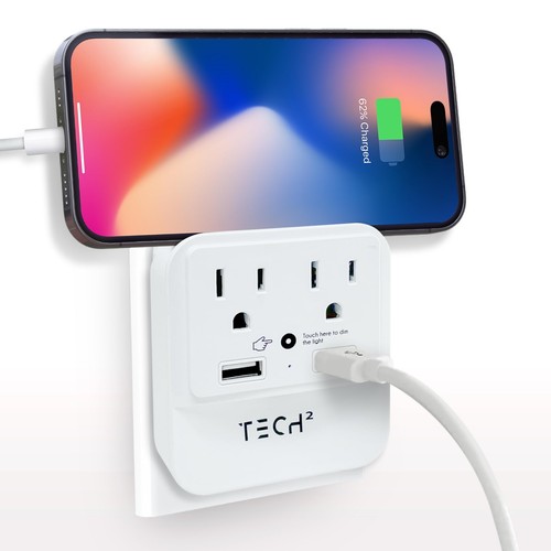 Multi Plug Wall Outlet Surge Protector with USB Ports & Night Light - 2 Outle...