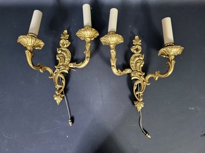 2x Vintage Messing Wandlampen Barock Stil Wandleuchten Paar Goldfarben