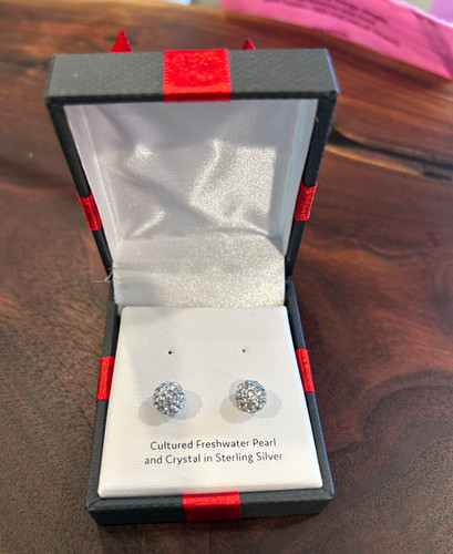 Crystal Pavé Ball Stud Earrings Sterling Silver Tone Rhinestone Round