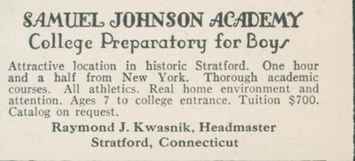 1931 Samuel Johnson Academy College Prep For Boys Kwasnik Connecticut CT Ad RB1