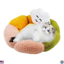 Cozy Flower Cat Bed for Kittens - Donut Design, Washable Nest, Anti-Slip Base