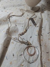 J. Jill Bead Necklace Mixed Silver, Copper Gold Tone Circles Adjustable Cord NWT