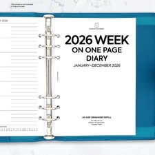 A5 2026 Week on one page diary organiser refill | Fits A5 Filofax