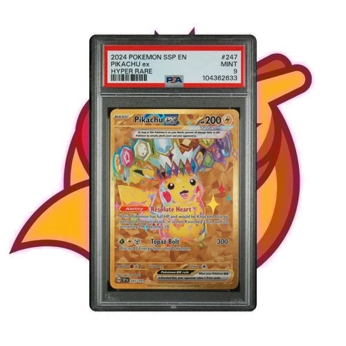 PIKACHU EX 247/191 PSA 9 GOLD HYPER RARE FULL ART SURGING SPARKS POKEMON 2024