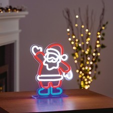 Neon LED Father Christmas Santa Light Sign Small Table Top Xmas Decoration 25cm