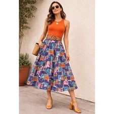 Vtg World Travel Novelty Print Midi Skirt Sz 8 Colorful Global Postcards Artsy