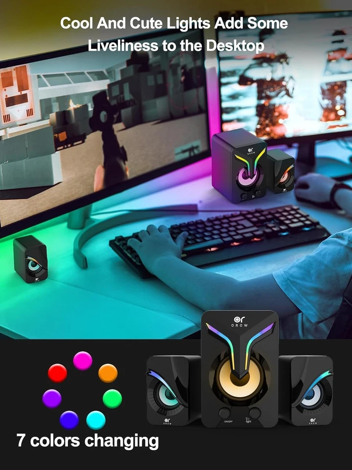 RGB Mini PC Speakers with Subwoofer Powerful Bass for Gaming & Desktop Use - Image 4 of 4