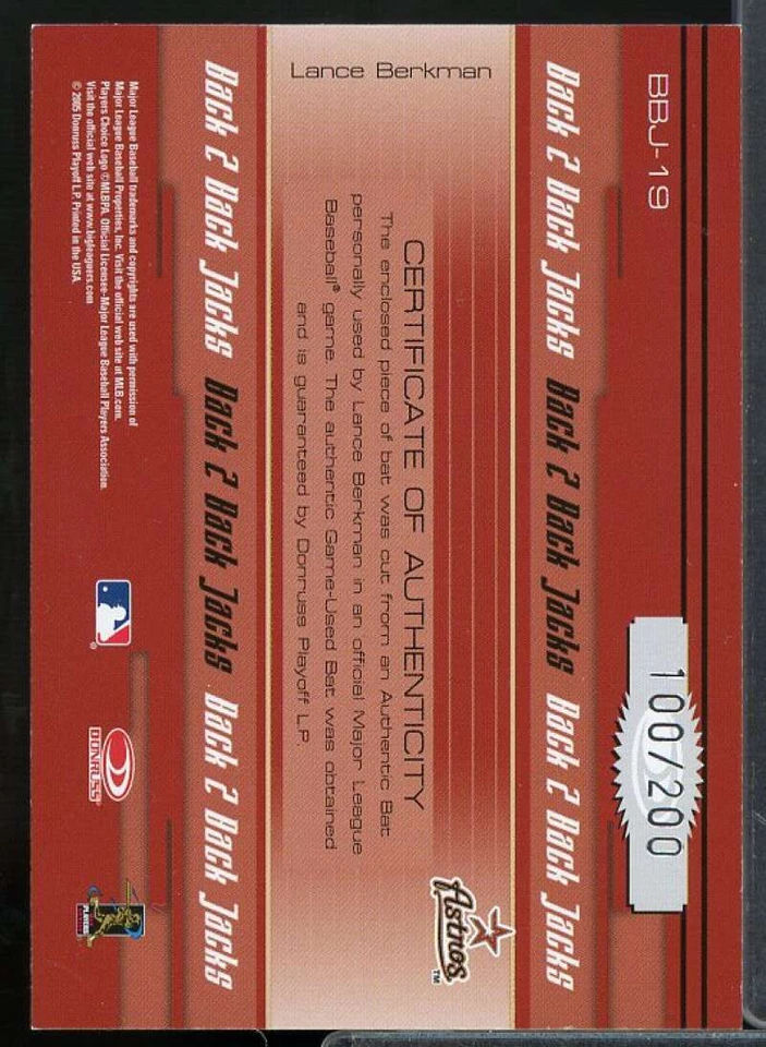 Lance Berkman Card 2005 Donruss Elite Back 2 Back Jacks #19  - Image 2 of 2