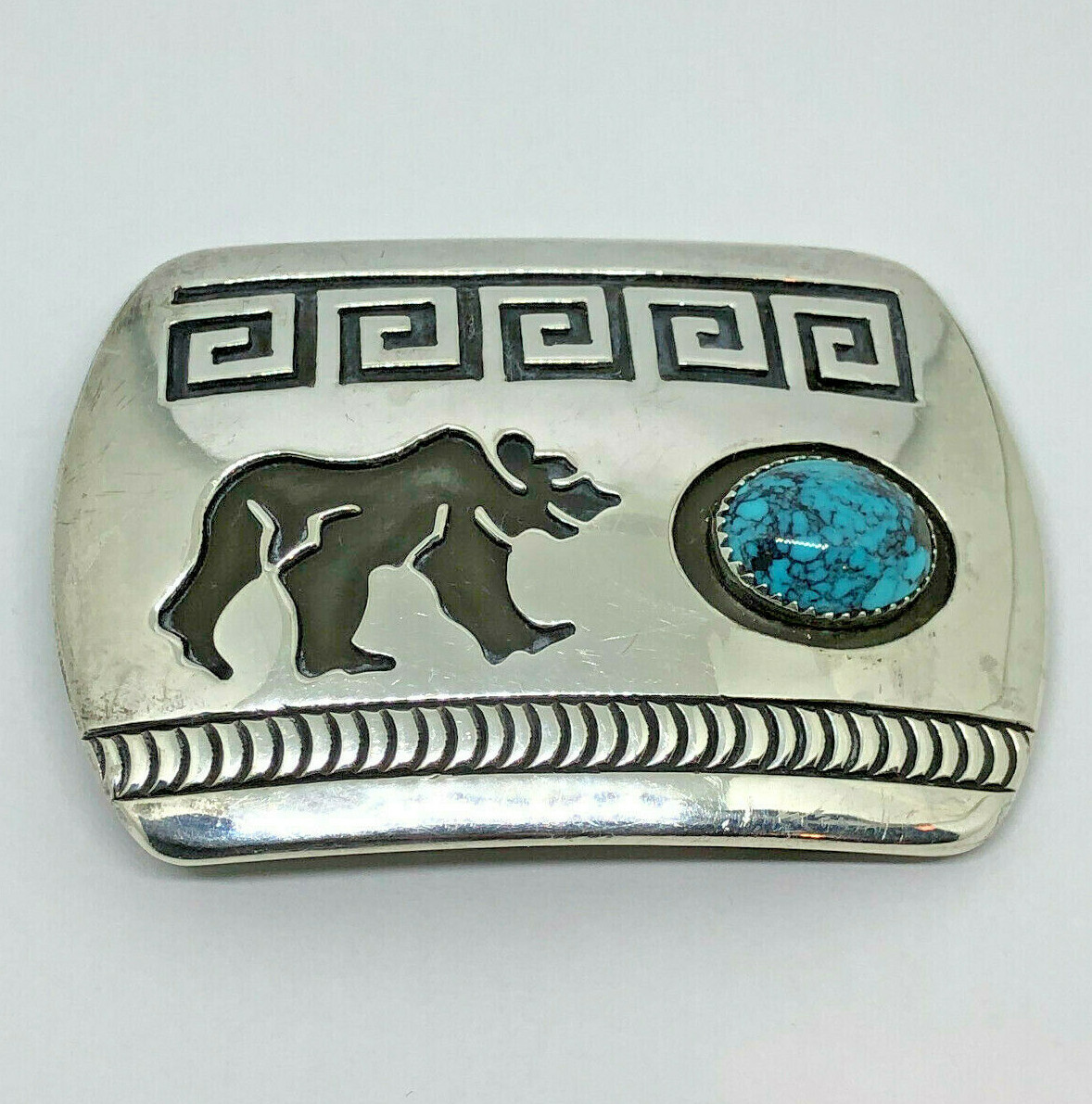 Navajo ~Rosco Scott ~Sterling Silver Overlay Turquoise Bear  display picture 1