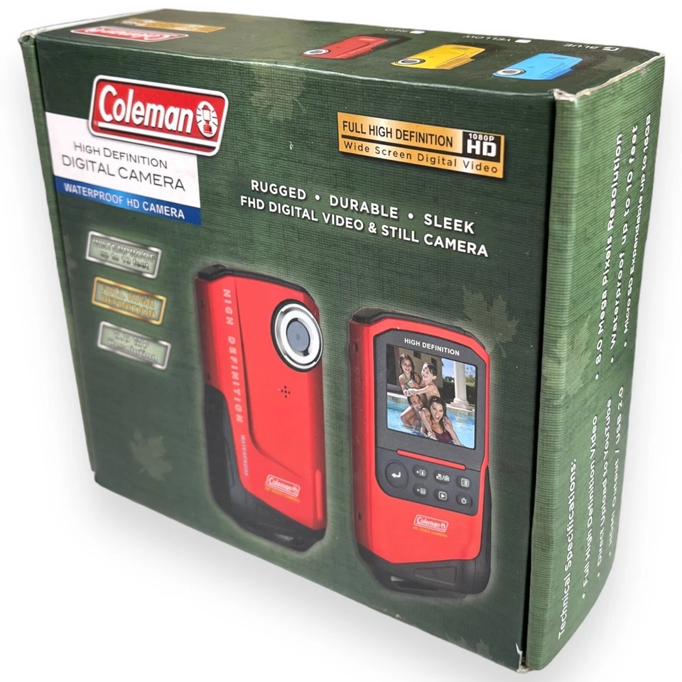 Cámara digital Coleman 1080P HD pantalla ancha impermeable resolución 8,0p MP azul Foto 4 de 4