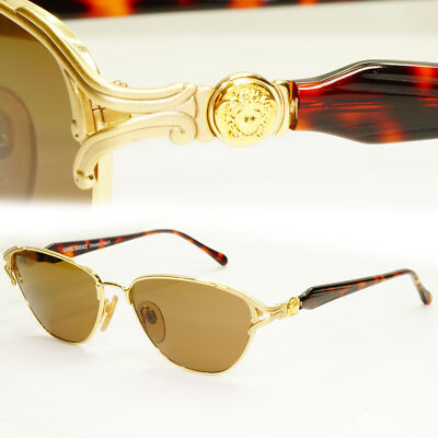 Gianni Versace 1995 Vintage Gold Medusa Brown Retro Sunglasses MOD