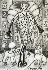 ACEO Original Art Card Drawing  Fashionista By Jocelyn Bullock Vegan Artist