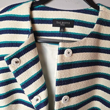 NEW Talbots Womens 12P Cotton Blend Cream W Navy Green Stripes Blazer Jacket NWT