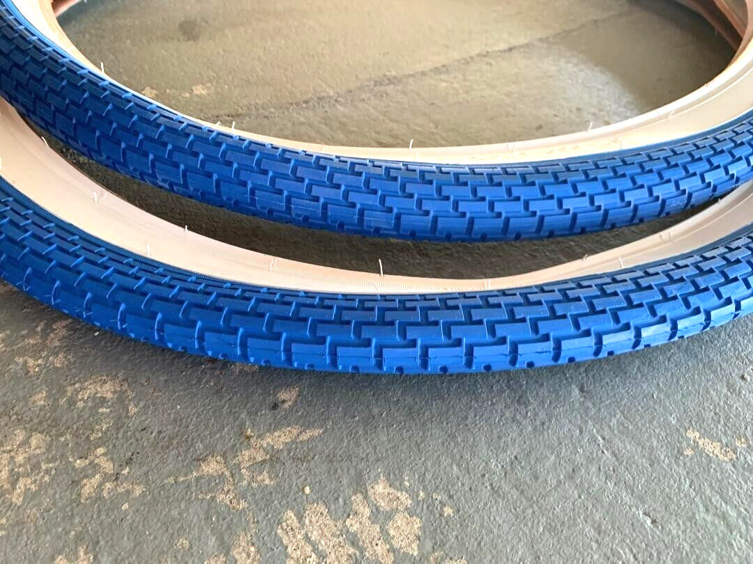 PAIR(2PCS)  BICYCLE TIRES 26" X  2.125  CLASSIC BRICK Bikes LIGHT BLUE/WHITE WAL